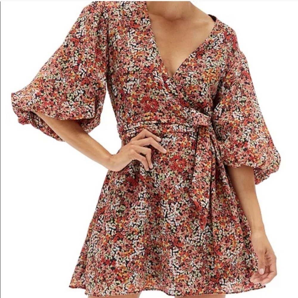 Minkpink Gabae boho floral faux wrap dress MEDIUM 4 6